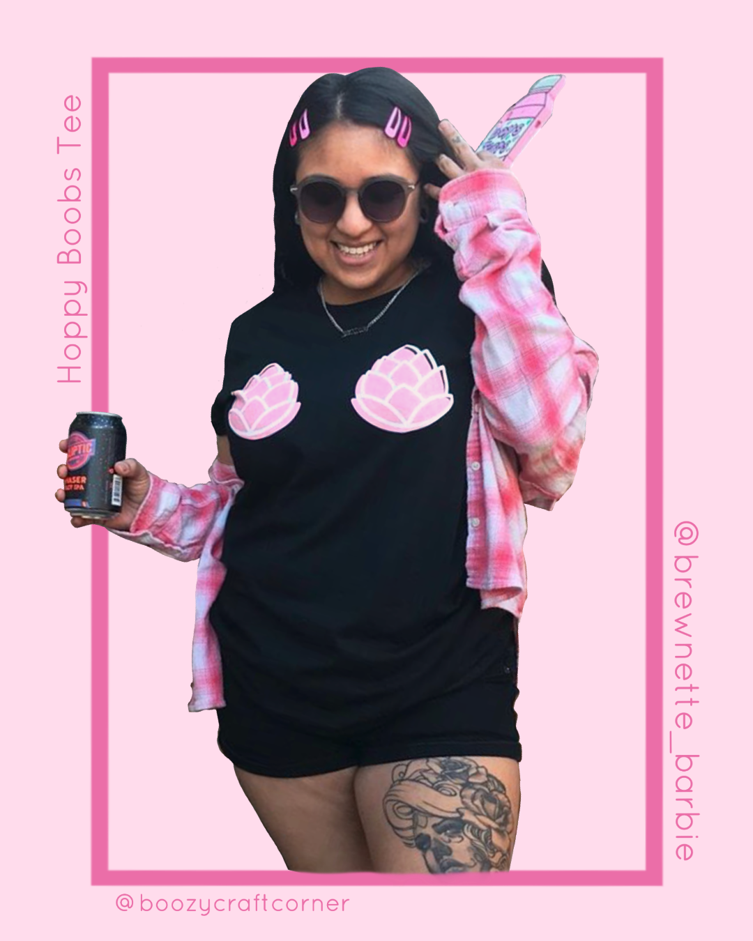 Hoppy Boobs Tee Pink and Black